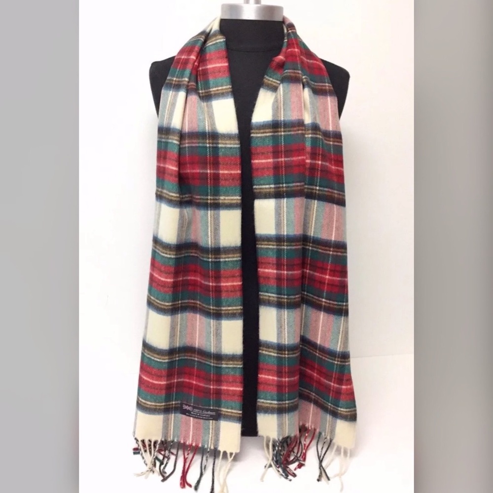 100% Cashmere Plaid Fringe Scarf Wrap - Picture 3 of 5